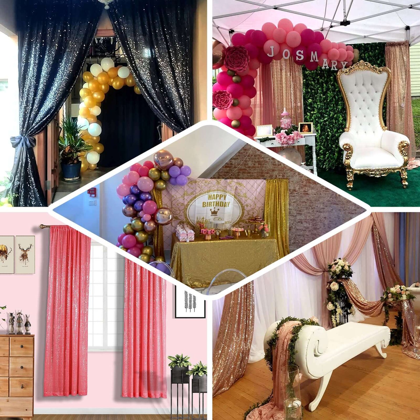 2 Pack Coral Sequin Curtains With Rod Pocket Window Treatment Panels - 52"x84â€