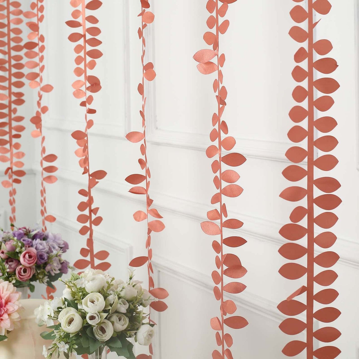 Taffeta Ribbon Sash with 4" Leaf Petal Design Terracotta (Rust) 50ft - Sophisticated Artificial Fabric Garland