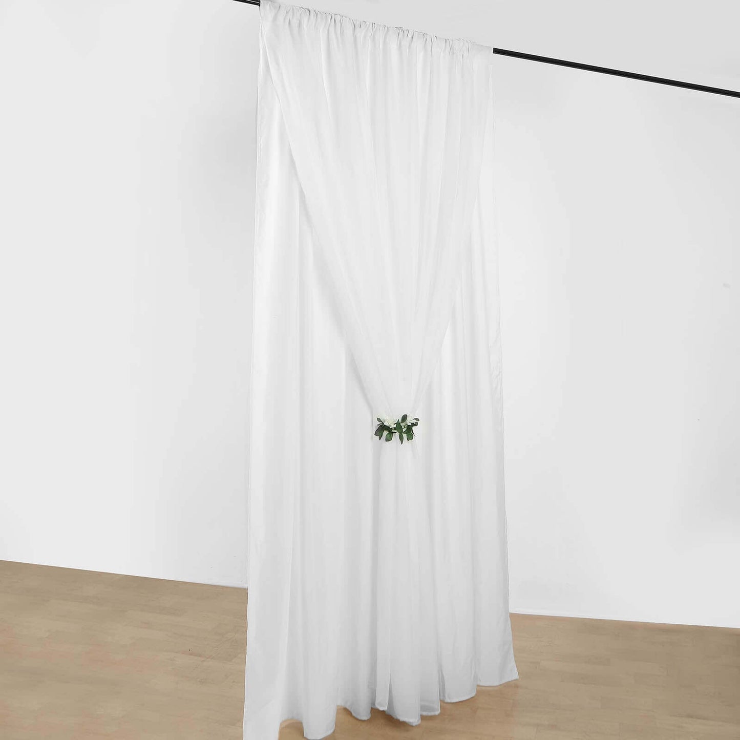 White Chiffon Polyester Event Curtain Drapes, Dual Layer Divider Backdrop Curtain Panels with Rod Pockets - 10ftx10ft