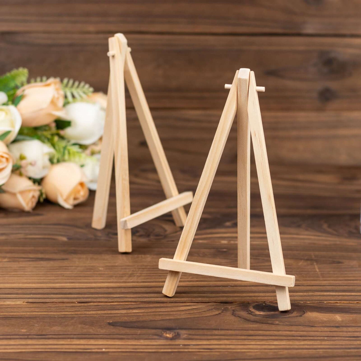 10-Pack Wooden Display Easel Stands DIY Small Design Natural - Rustic Place Card Table Number Holders 7"