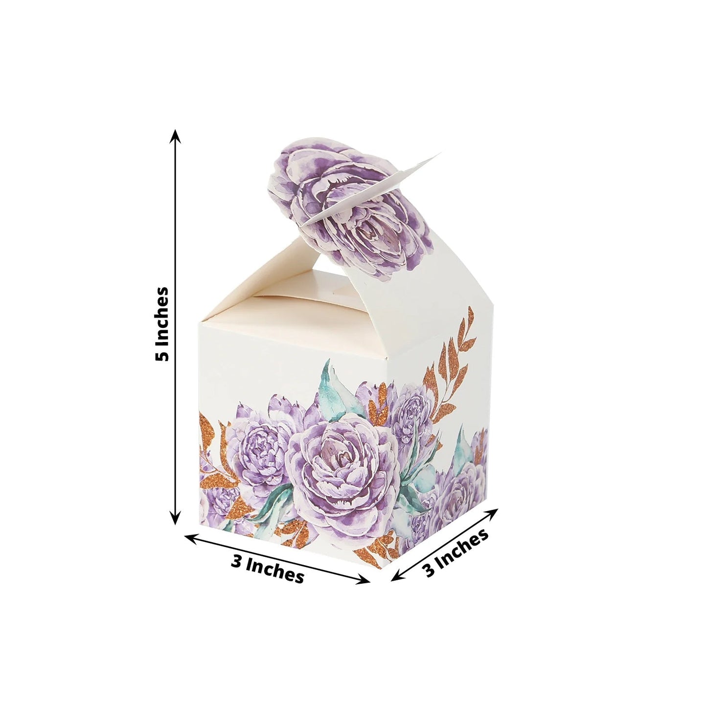 25 Pack Lavender Peony Floral Top Candy Gift Boxes, Lilac Cardstock Paper Party Favor Boxes - 3"x3"x5"