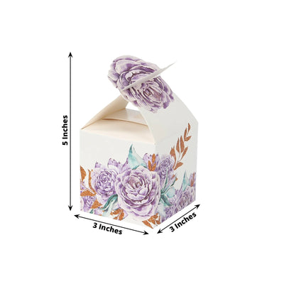 25 Pack Lavender Peony Floral Top Candy Gift Boxes, Lilac Cardstock Paper Party Favor Boxes - 3"x3"x5"