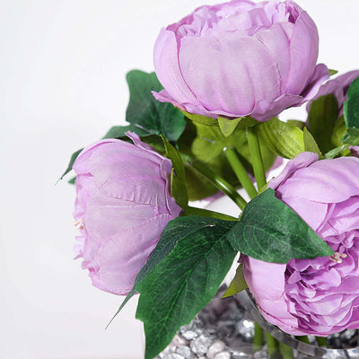 5 Flower Head Lavender Lilac Peony Bouquet Artificial Silk Peonies Spray
