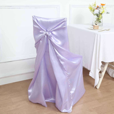 Satin Chair Cover Self-Tie Universal Design Lavender Lilac - Durable Slip-On Cover for Folding, Dining, Banquet & Standard Chairs