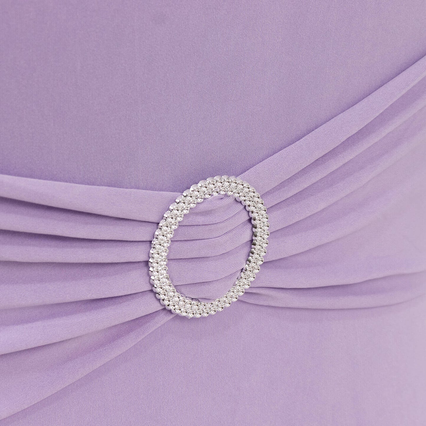 Stretch Spandex Chair Cover Lavender Lilac for Folding Chairs - Secure Fit Slipcover with Silver Rhinestone Buckled Sash Band