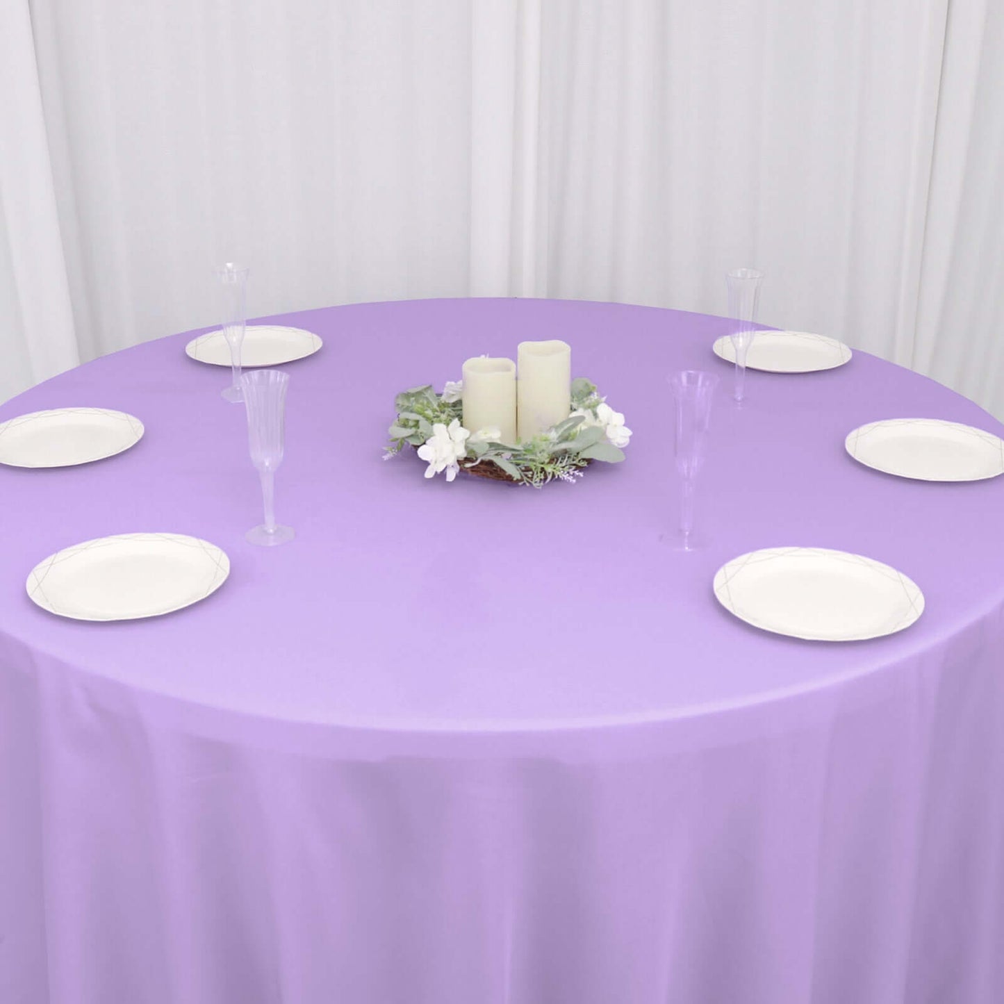 Polyester 132" Round Tablecloth Lavender Lilac - Seamless Chic Table Cover