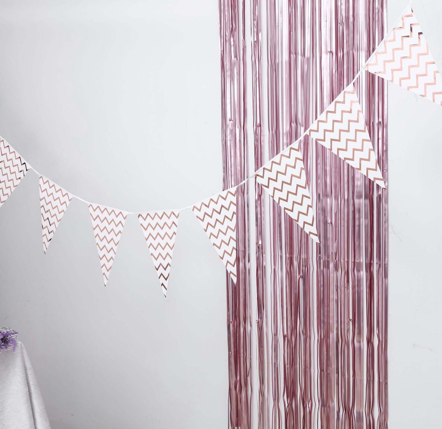 7.5ft Rose Gold Chevron Print Triangle Pennant Flag Party Banner - Clearance SALE