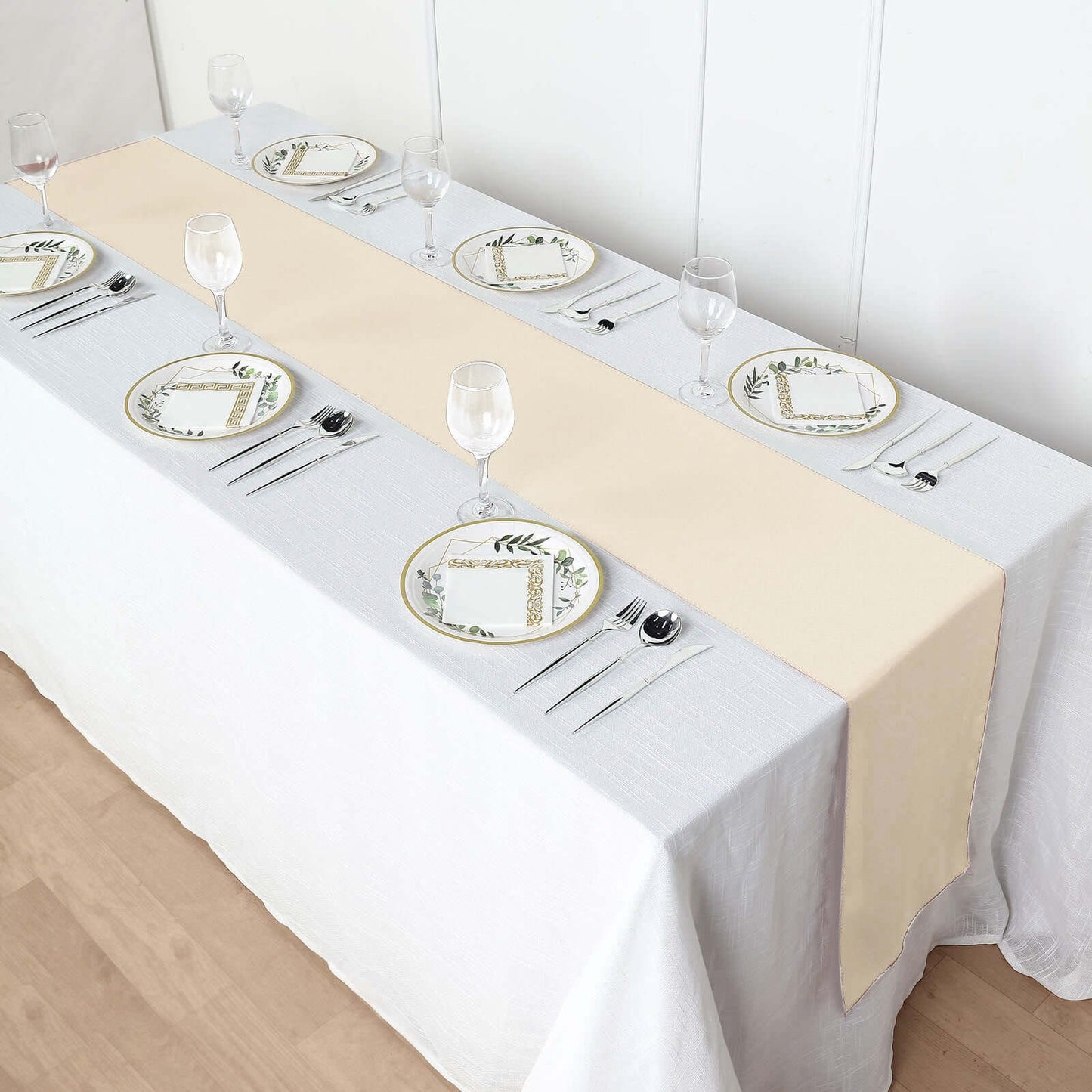 Polyester 12"x108" Table Runner Beige - Durable & Wrinkle-Resistant Table Decor