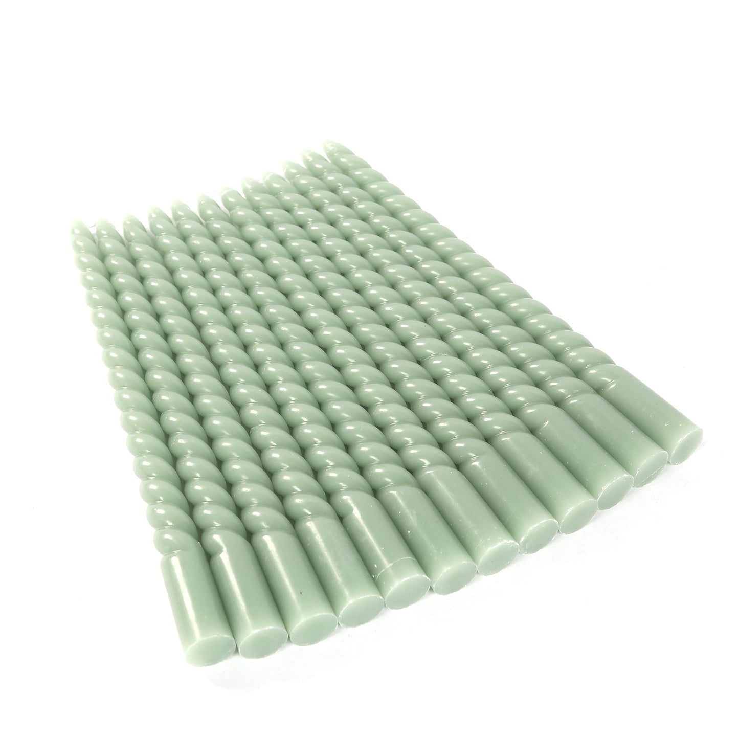 12 Pack 11" Sage Green Premium Unscented Spiral Wax Taper Candles, Long Burn Wick Dinner Candle Sticks