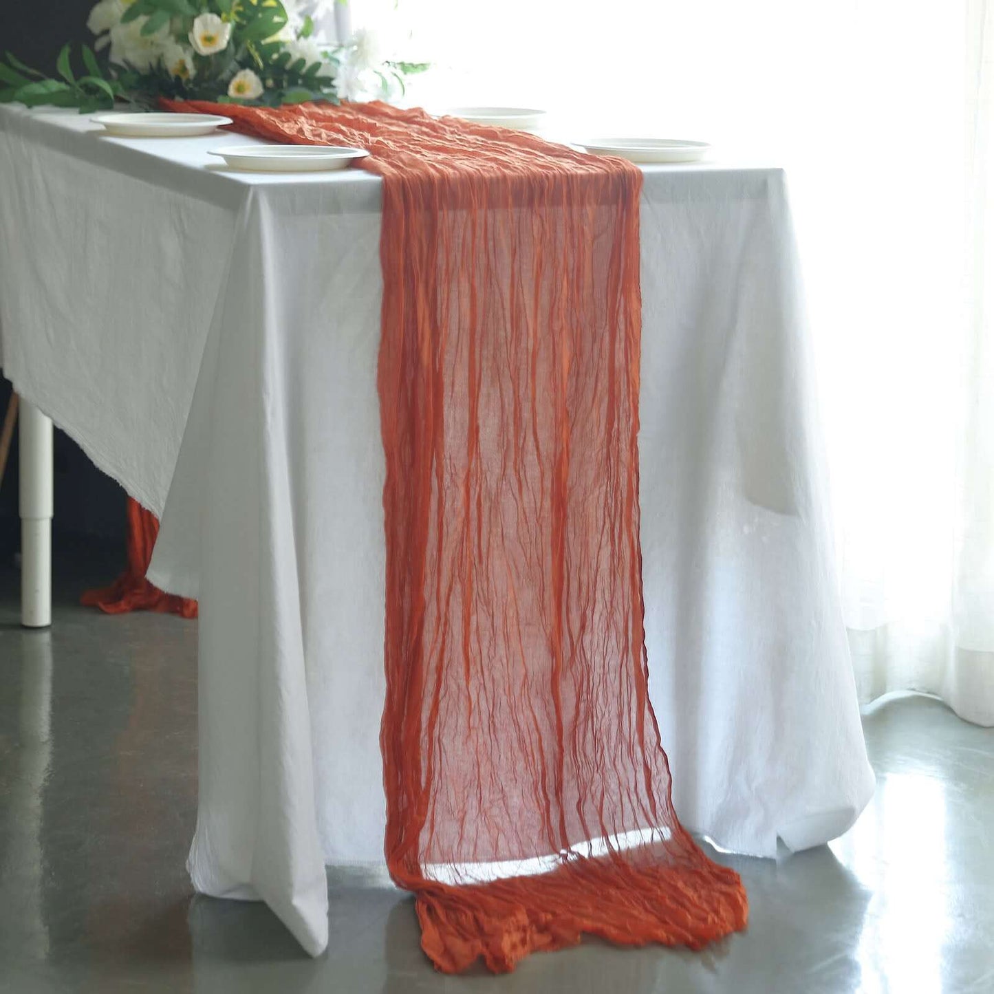 Gauze Cheesecloth 10ft Table Runner Terracotta (Rust) - Rustic Boho Style