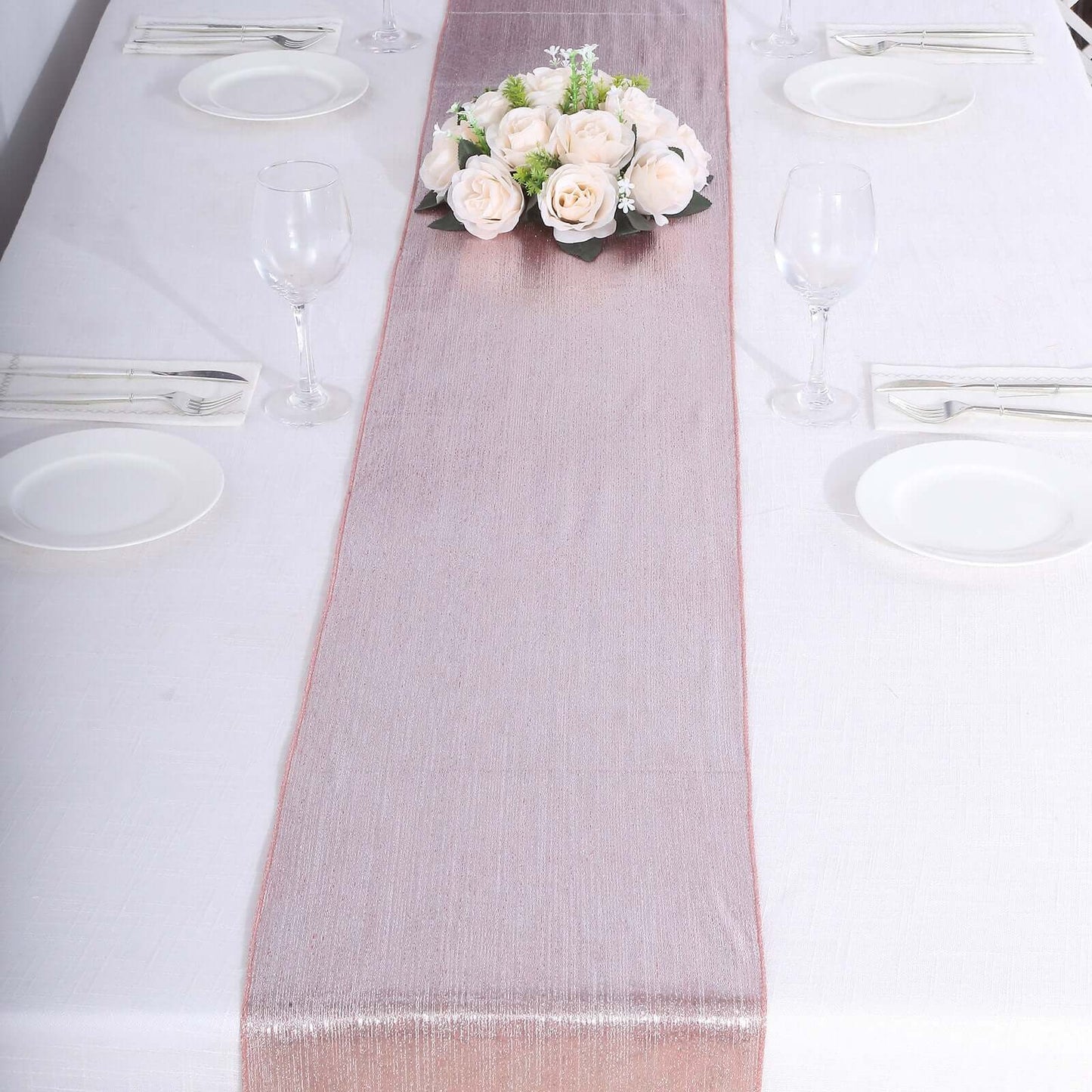 Polyester 12"x108" Table Runner Rose Gold Shimmer Sequin Dots - Wrinkle-Free Finish Table Linen