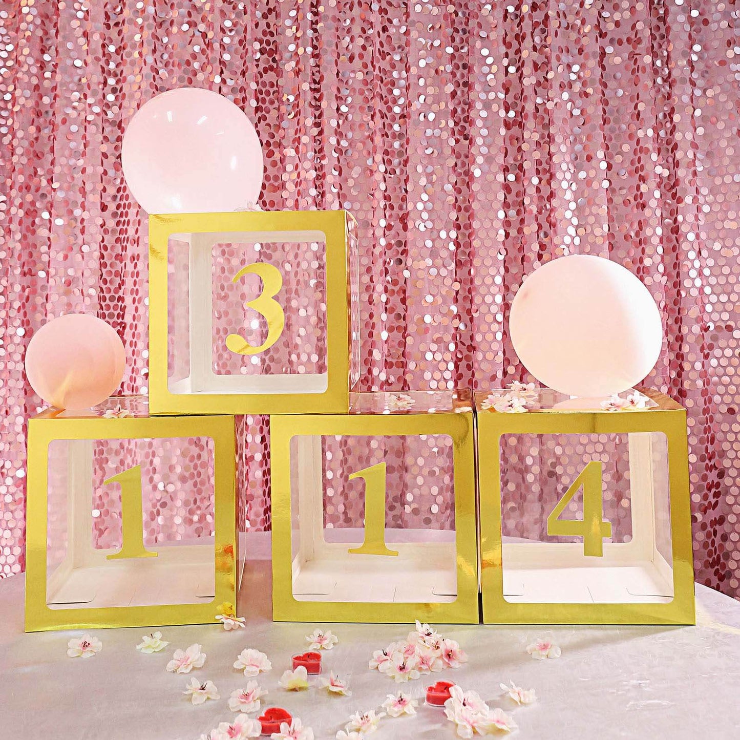2 Pack 12" Metallic Gold Clear Baby Shower Party Decoration Boxes, Transparent DIY Balloon Boxes