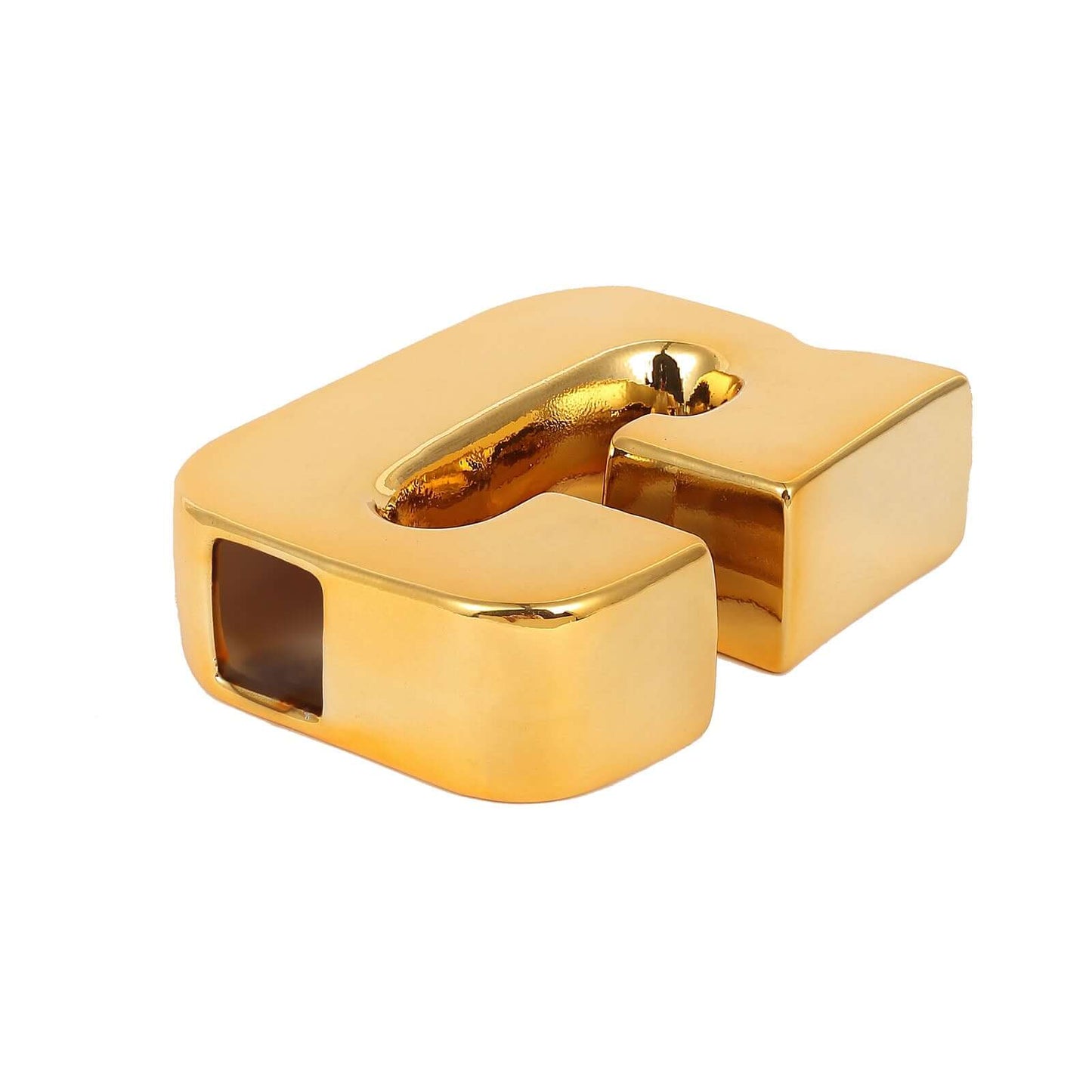 Shiny Ceramic Vase Letter "G" Gold Plated - Chic Bud Planter Pot for Events & Decor 6"