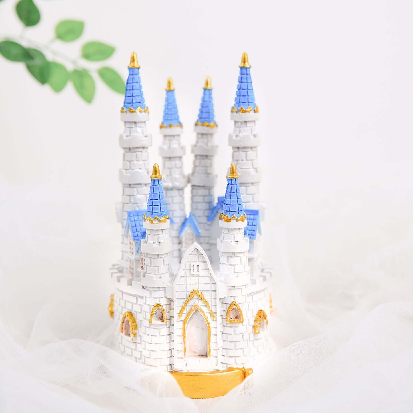 Cake Topper Figurine Fairytale Princess Castle Design Blue and White - Decoration for Baby Showers 8.5"