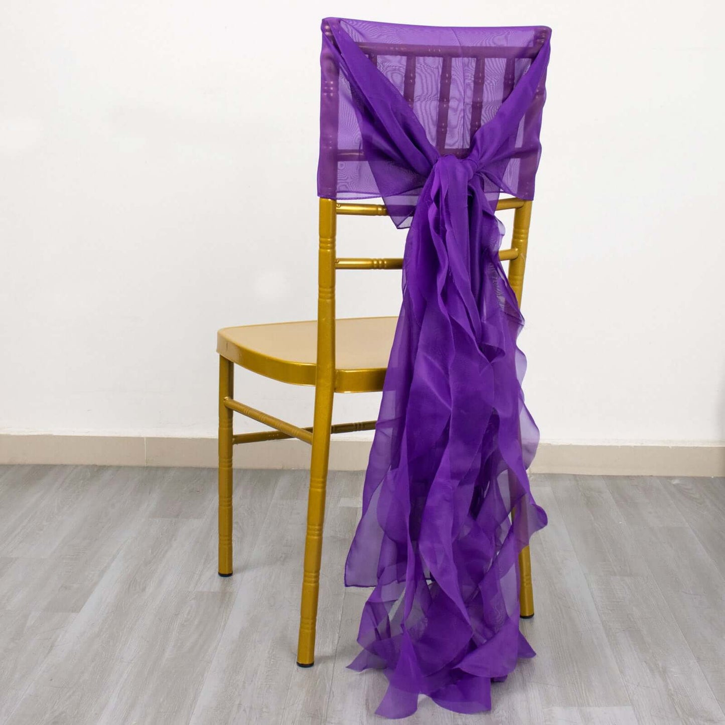 Chiffon Chair Sash with Curly Design Purple - Stylish Chair Decorations