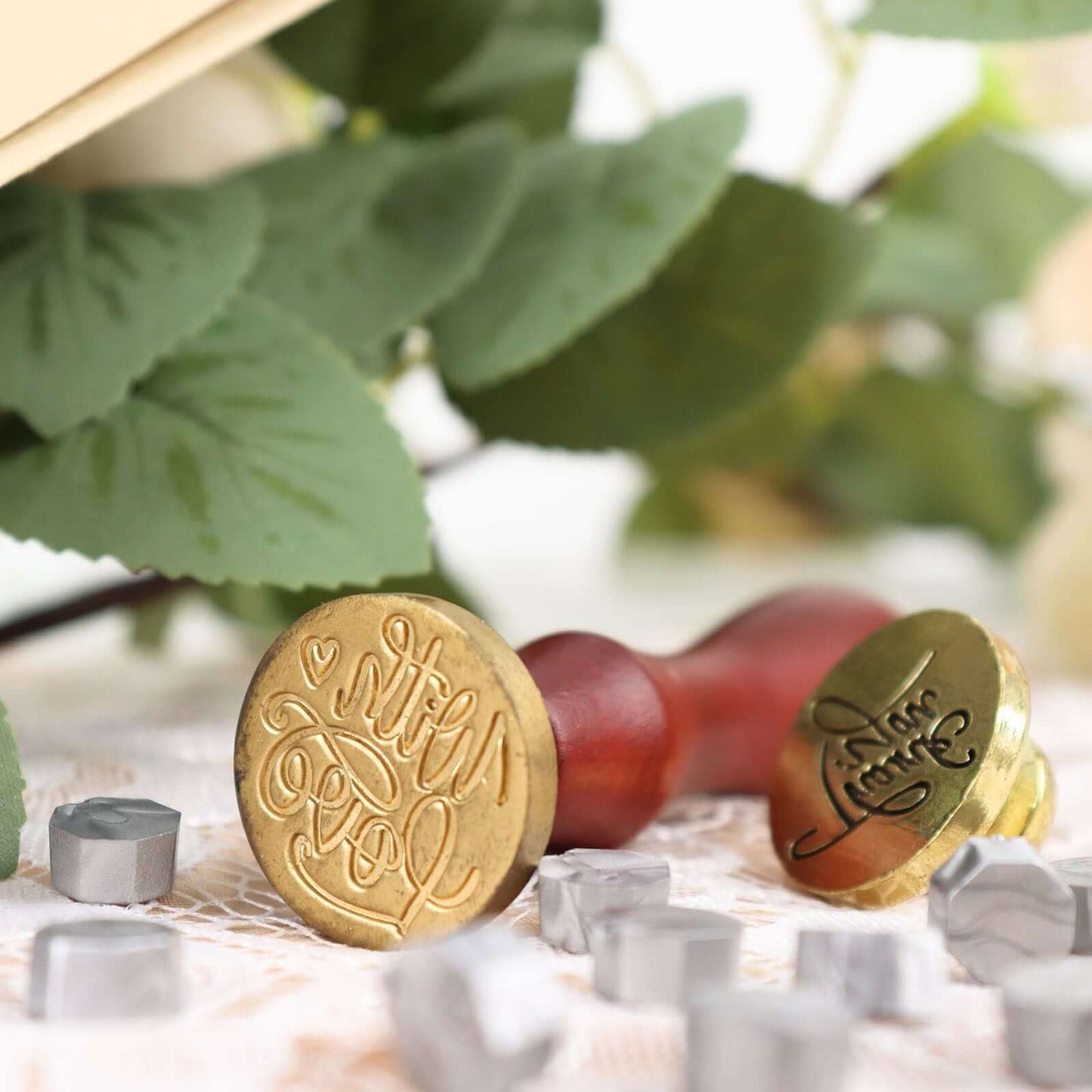 2 Set Wax Seal Stamp Kit Party Favors, Gold Silver "With Love" and "Thank You" Wax Stamp, Wedding Invitation Envelope Letters Mailing Crafts Set
