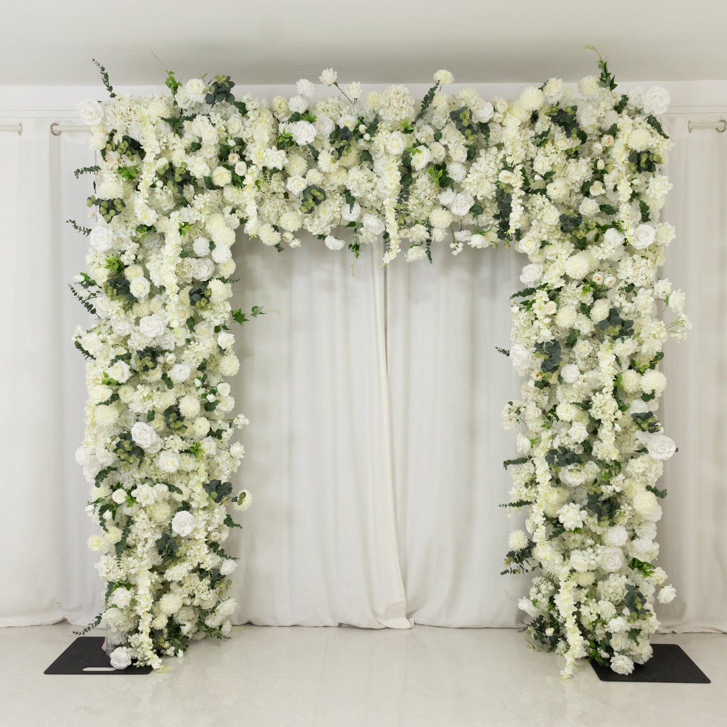8ftx8ft Roll Up Flower Backdrop for Arch Stand, White with Fabric Backing - Artificial Silk Roses, Hydrangeas & Chrysanthemums for Weddings