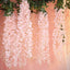 42" Silk Hanging Wisteria Flower Garland Vines in Blush, Elaborated 5 Full Strands in 1 Bush