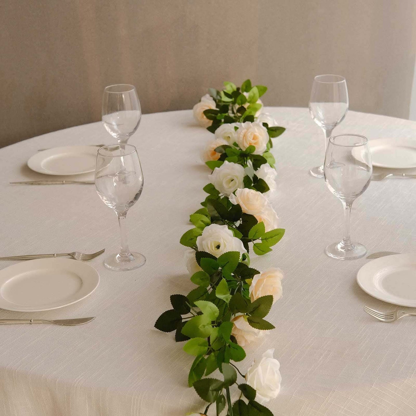 2 Pack 7ft Cream Ivory Artificial Silk Flower Garland Mini Rose Vines with 26 Flower Heads