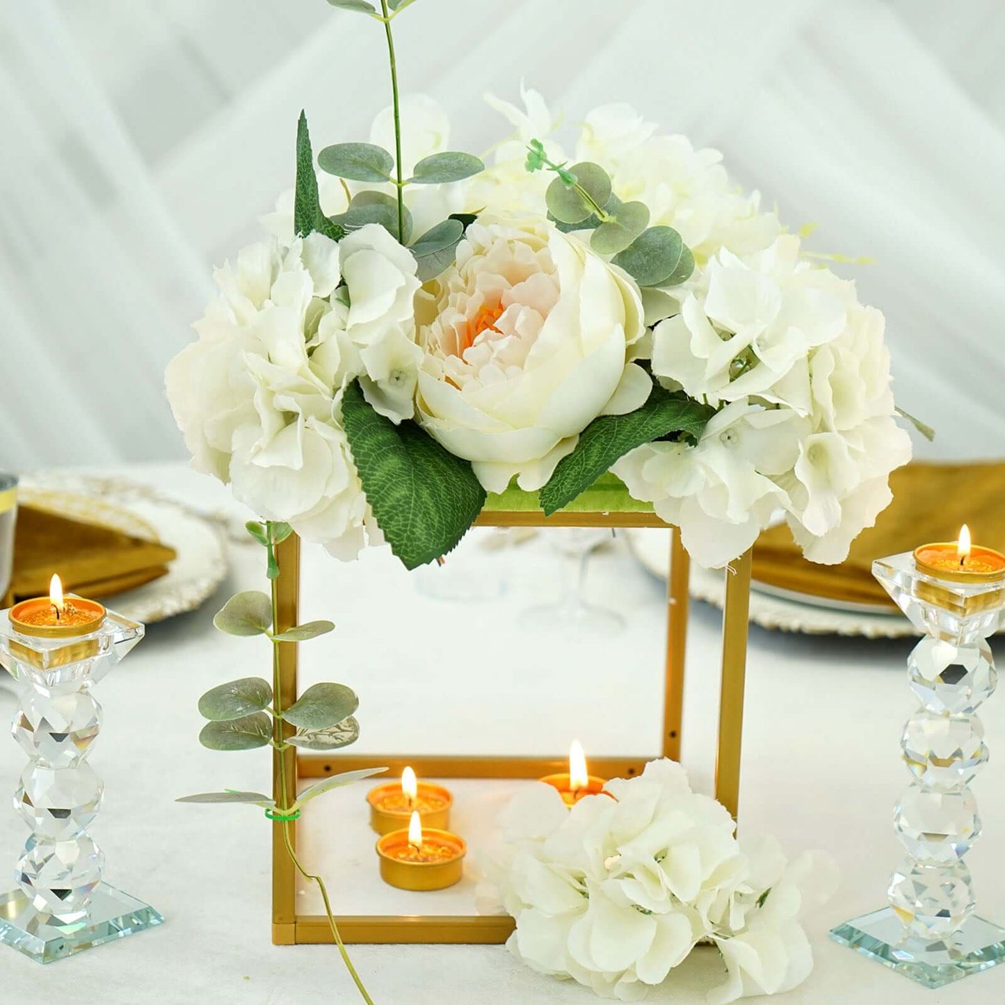 2-Pack Metal Flower Stands Gold Geometric Wedding Centerpieces Square Frame - Compact Design 8"