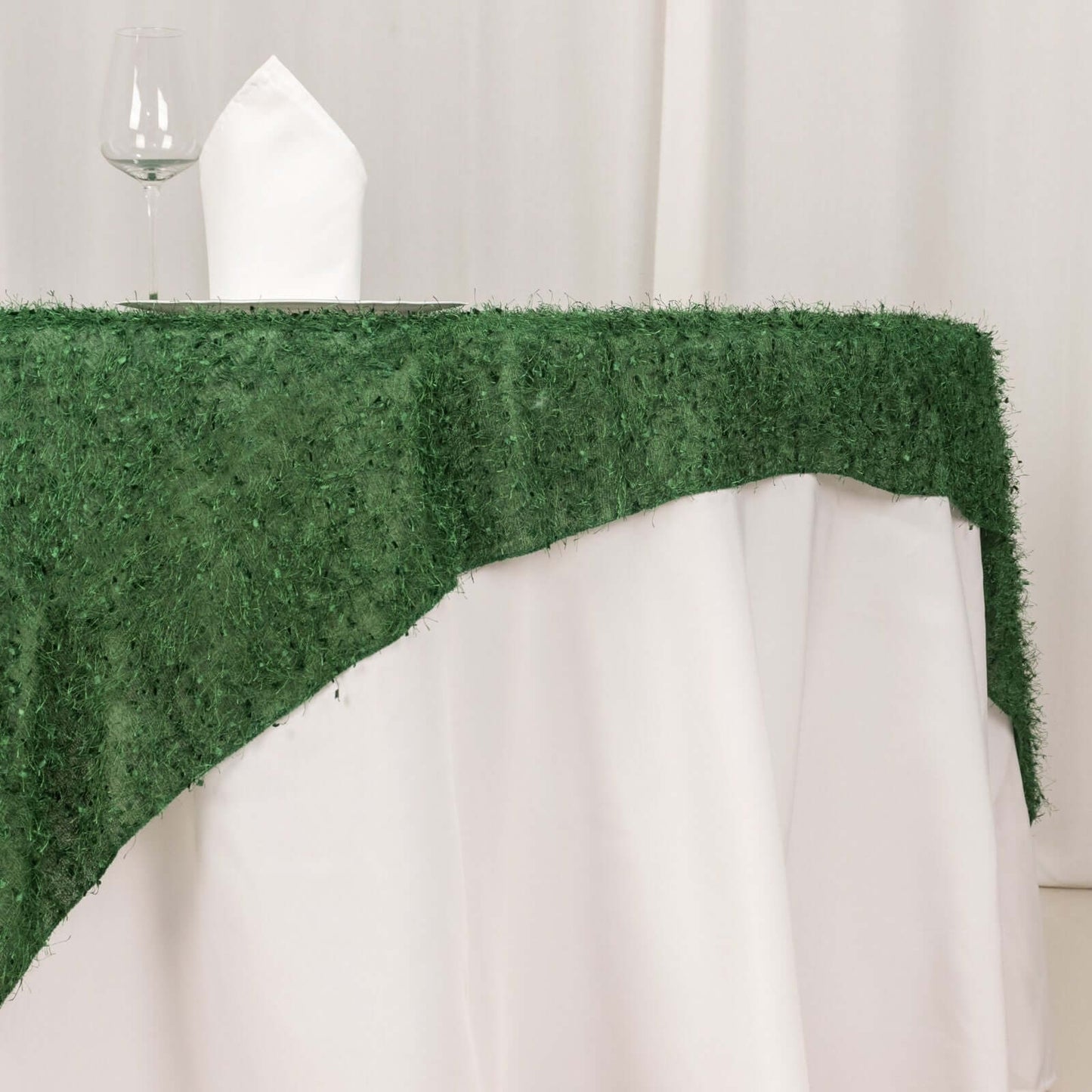 Polyester 72"x72" Table Overlay Square Tablecloth Green - Fringe Shag Table Topper