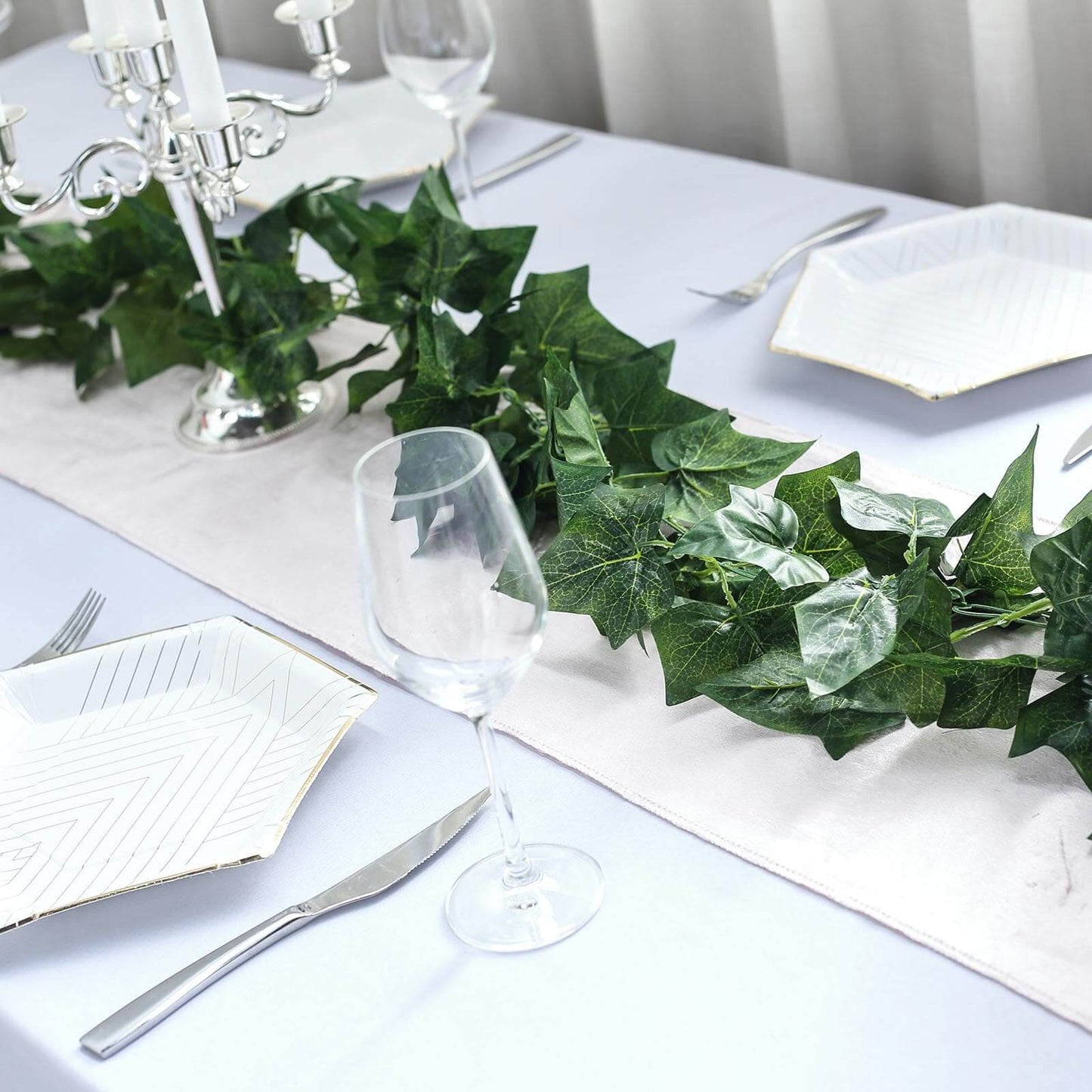 8ft Dark Green UV Protected Artificial Silk Ivy Leaf Garland Vine, Outdoor Indoor