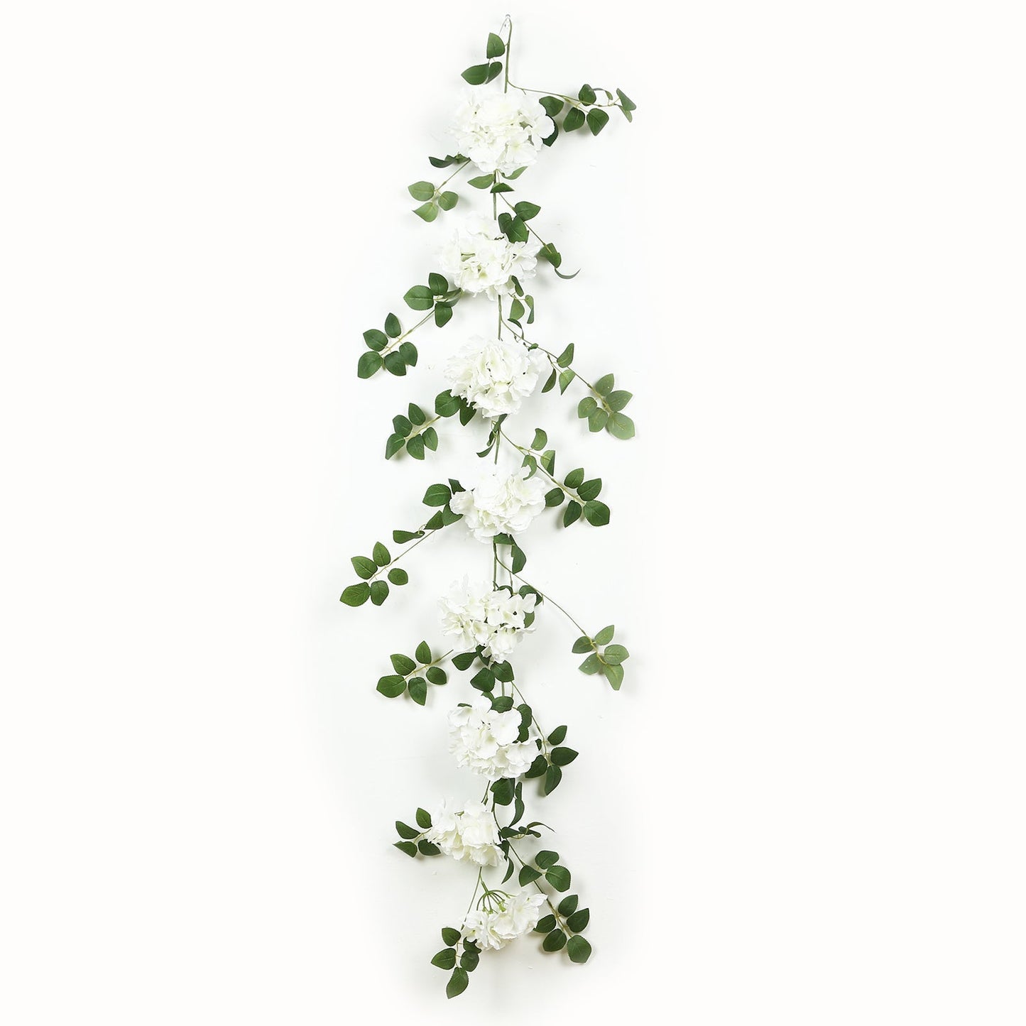 2-Pack Ivory Artificial Hydrangea Garland 5.5ft â€“ Artificial Silk Floral Vine with Green Leaves