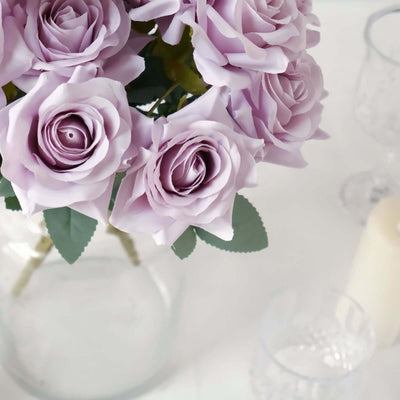 2 Bouquets 17" Lavender Lilac Real Touch Artificial Silk Rose Flower Bushes