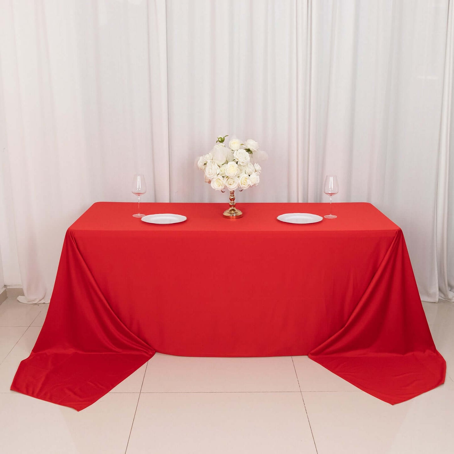 Scuba Rectangular 90"x156" Tablecloth Red - Wrinkle Free, Stain Resistant & Seamless Table Cover