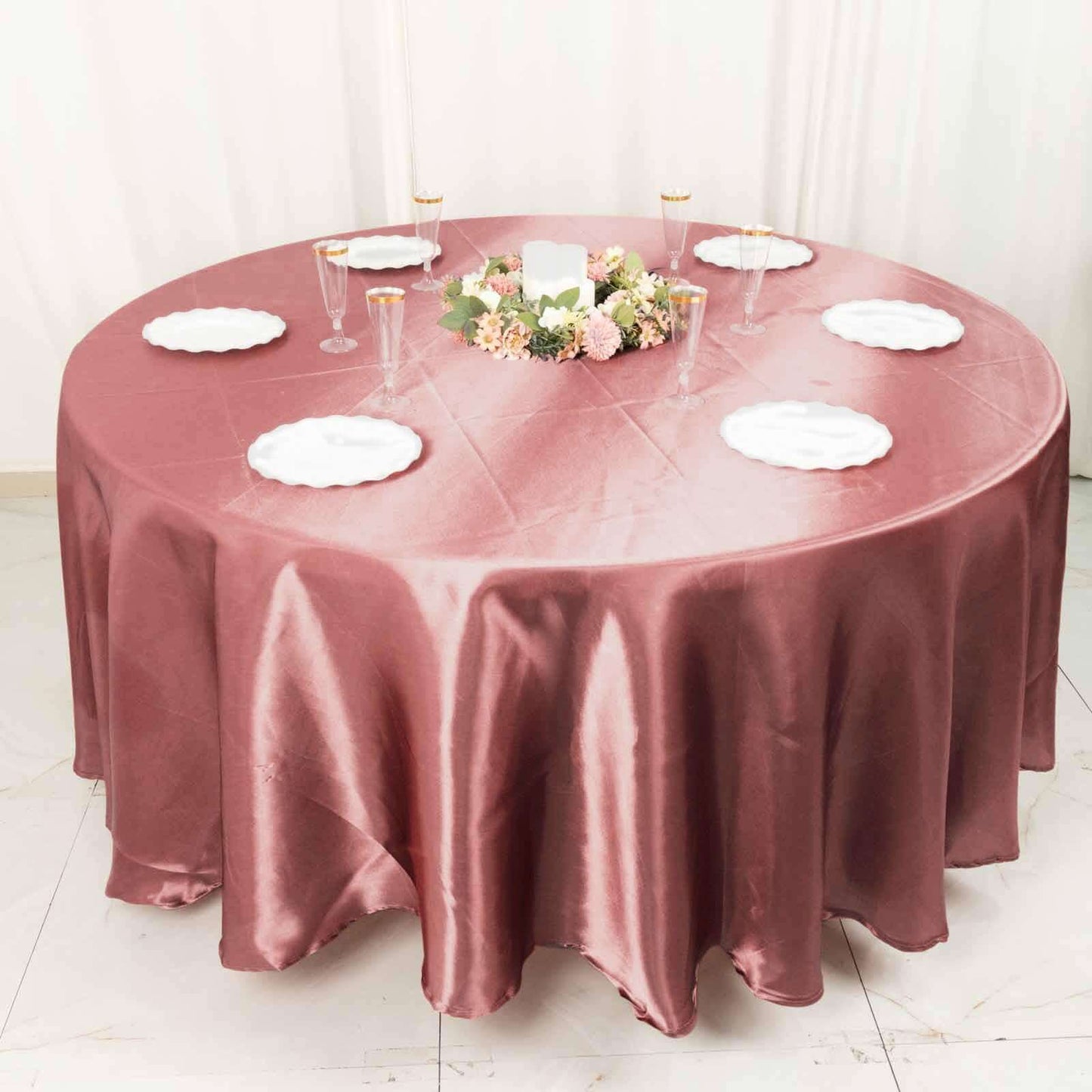 Satin 108" Round Tablecloth Cinnamon Rose - Smooth and Lustrous Table Cover