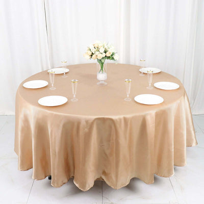 Satin 108" Round Tablecloth Nude - Smooth and Lustrous Table Cover