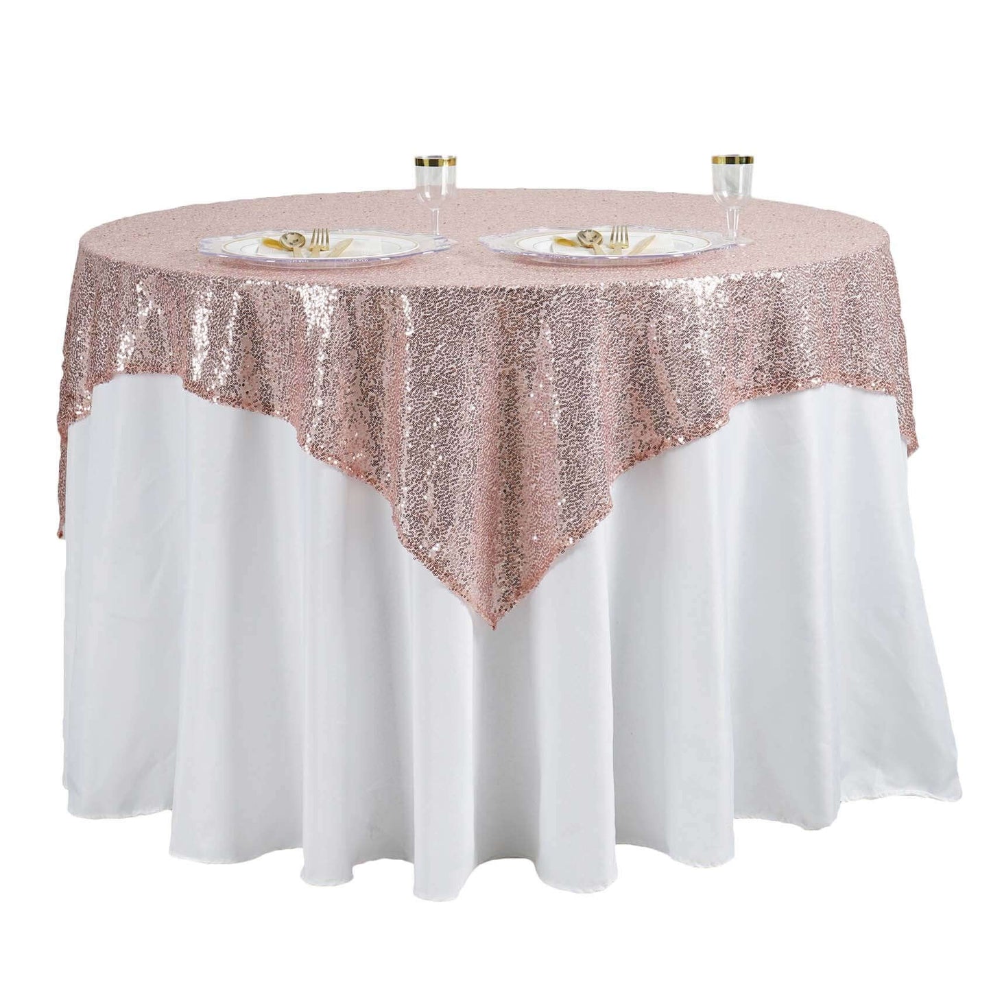 Sequin 60"x60" Table Overlay Square Tablecloth Blush - Luxe Wedding Table Topper