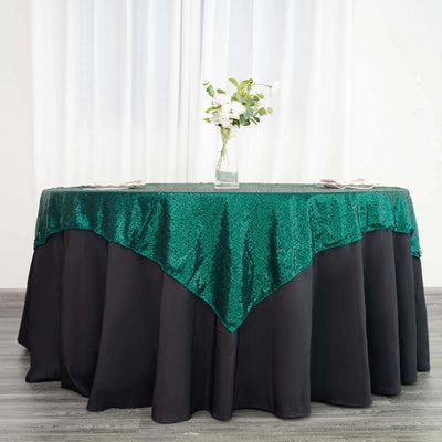 Sequin 60"x60" Table Overlay Square Tablecloth Hunter Emerald Green - Luxe Wedding Table Topper