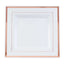 10-Pack Plastic Dinner Plates White Square with Rose Gold Trim - Lightweight Disposable Plates for Events 10"
