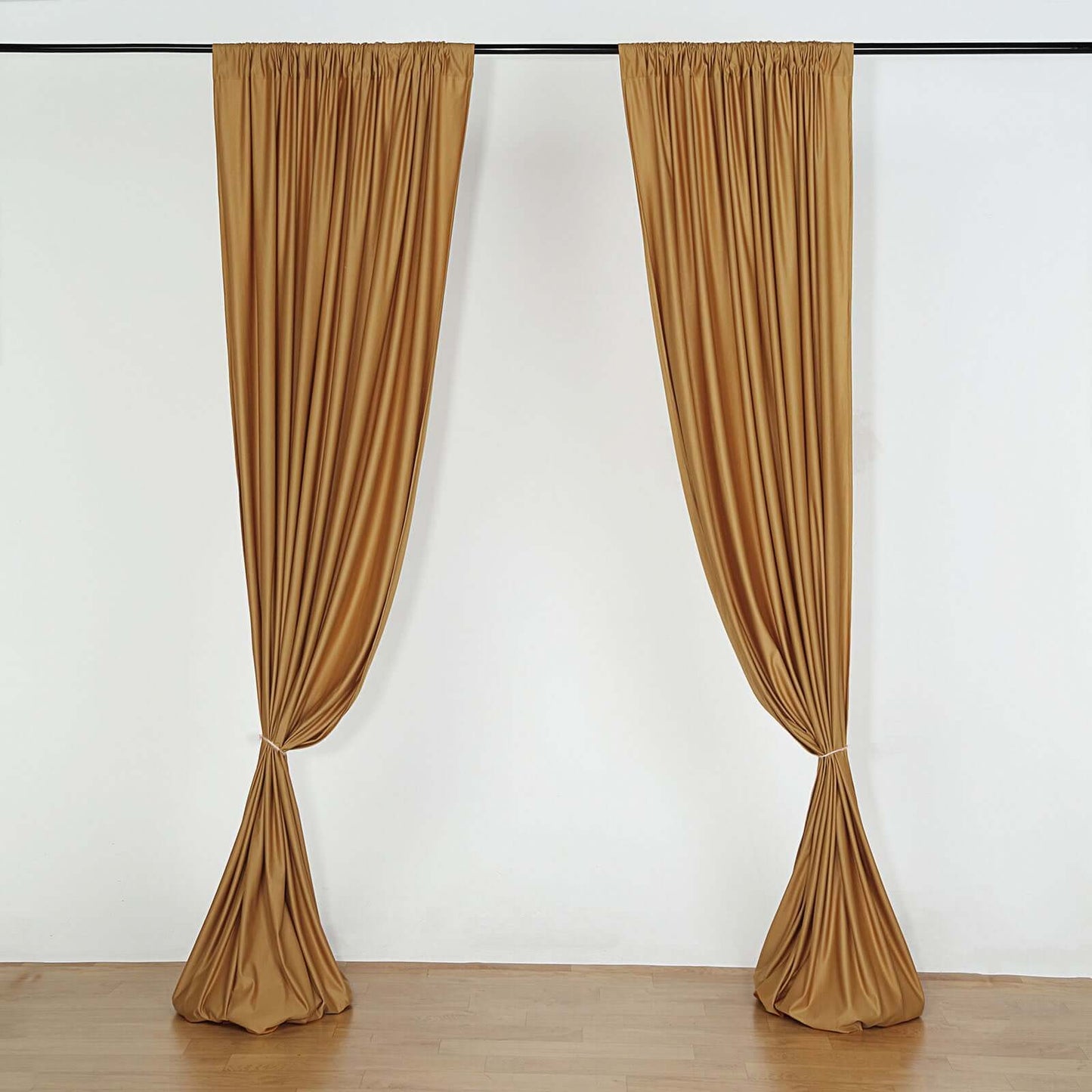 2 Pack Gold Scuba Polyester Event Curtain Drapes, Durable Flame Resistant Backdrop Event Panels Wrinkle Free with Rod Pockets - 10ftx10ft