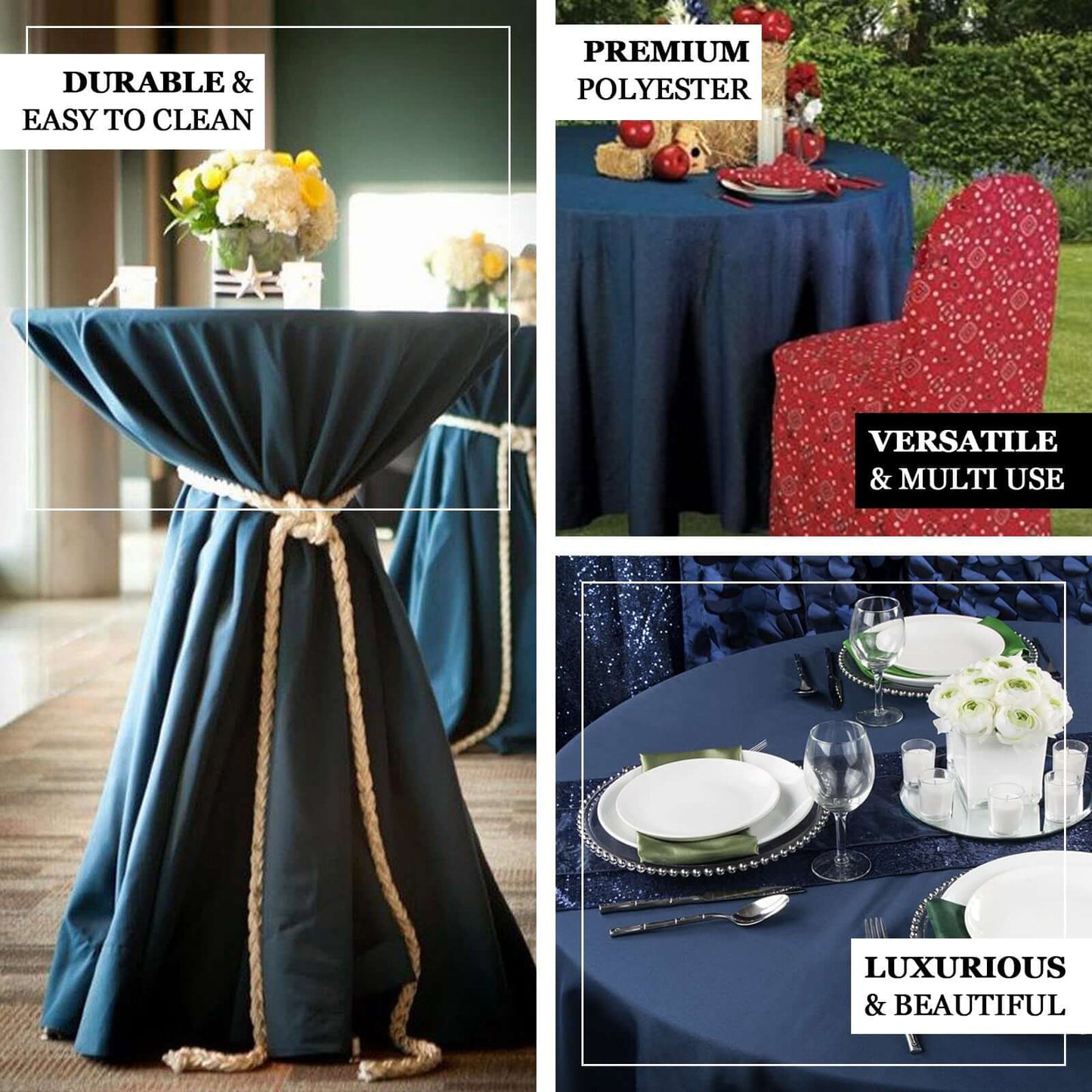 Polyester 120" Round Tablecloth Dark Denim Blue - Seamless Faux Denim Design for Stylish Gatherings