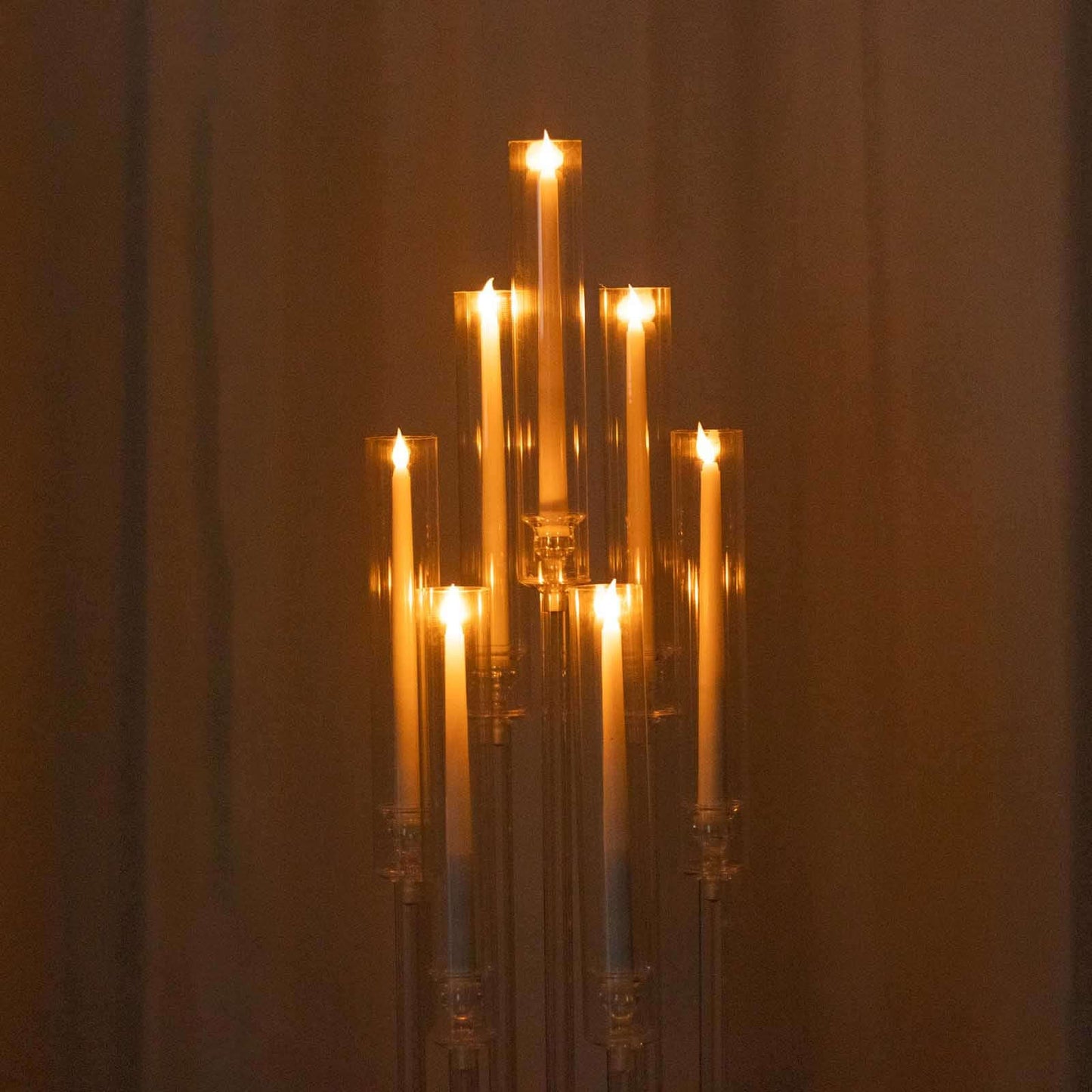 7-Arm Round Cluster Acrylic Candelabra Clear with Circular Base - Sleek Taper Candle Holder Table Centerpiece for Pillar Candles 33"