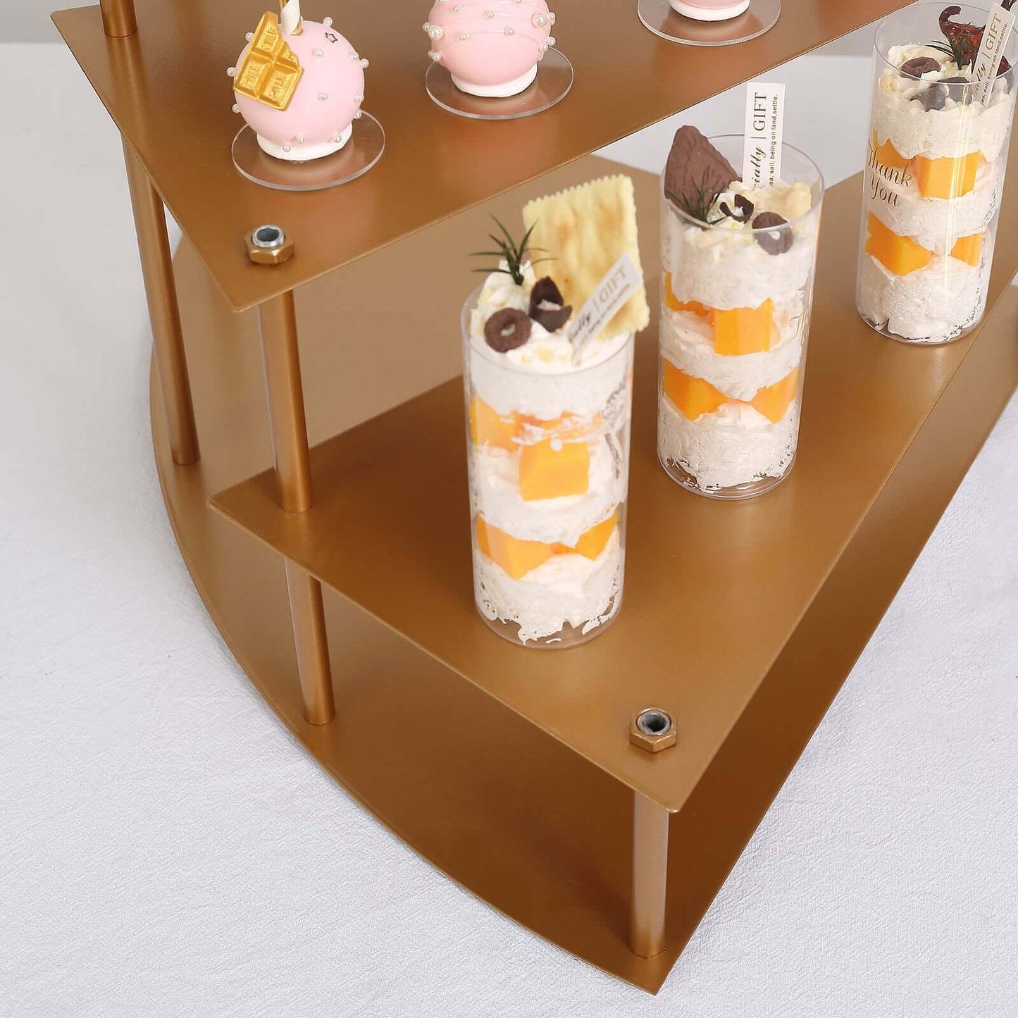 4-Tier Metal Spiral Stairway Cupcake Display Stand Gold - Dessert Cake Step Pedestal Tray 17"