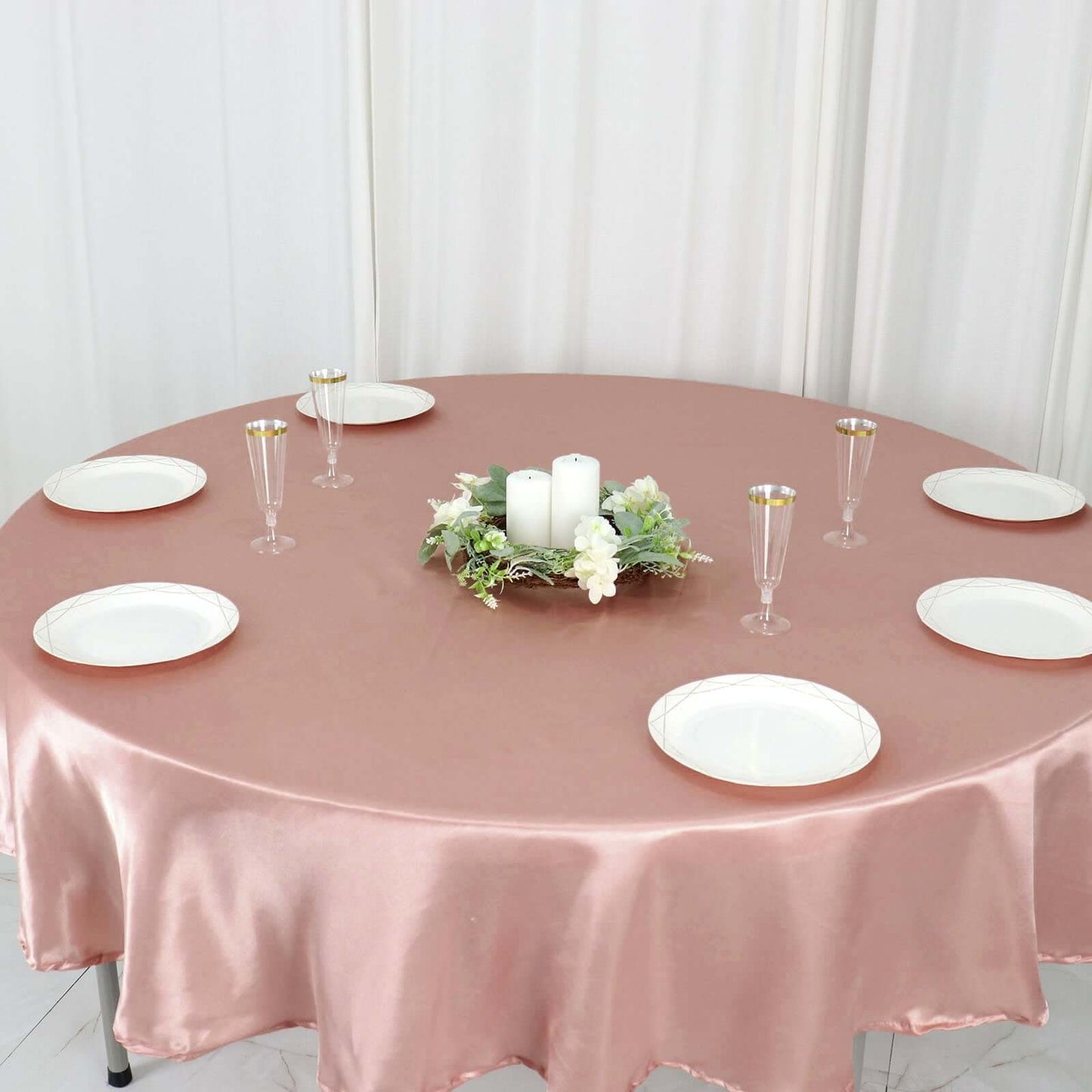 Satin 90" Round Tablecloth Dusty Rose - Smooth and Lustrous Table Cover