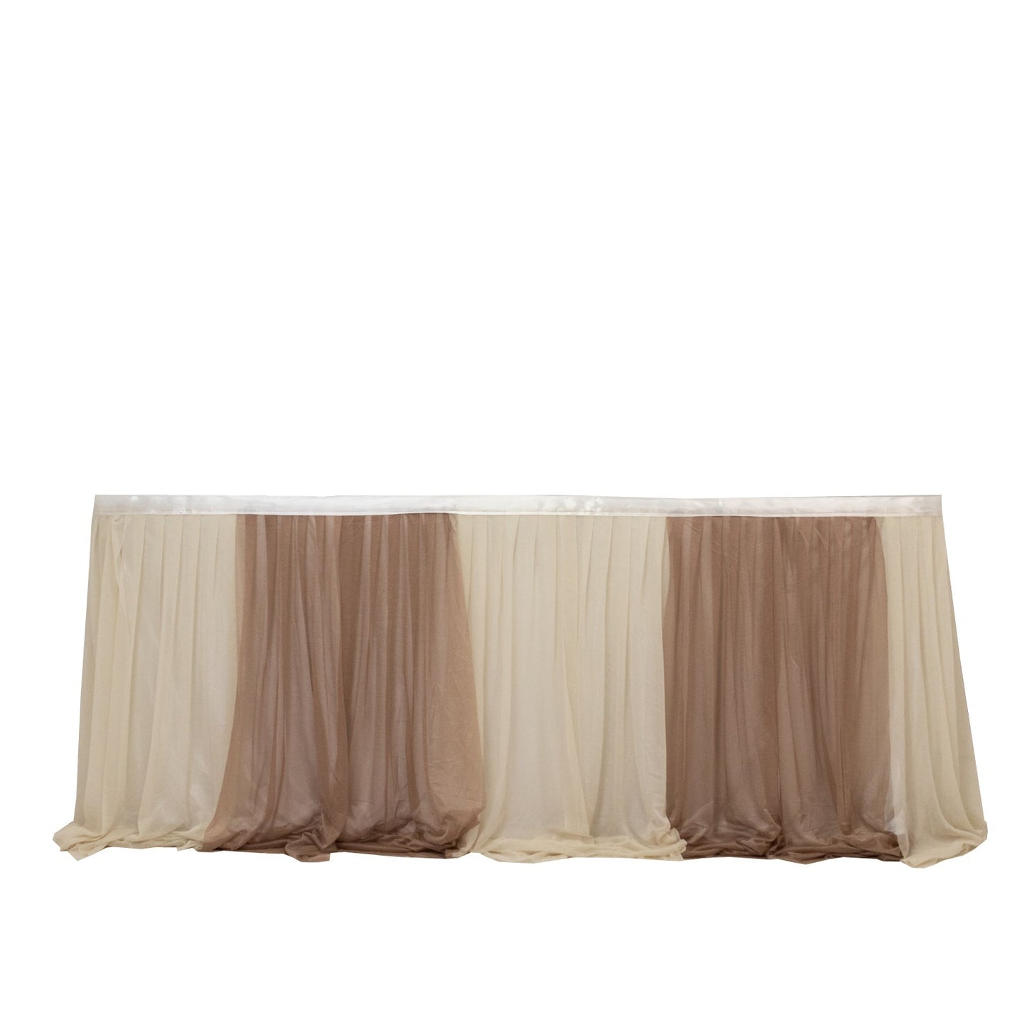 14ft Sheer Pleated Ruffle Skirting Chiffon Table Skirt - Taupe and Beige, Shimmer Sheer, Wrinkle-Free Fabric