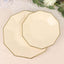 25-Pack Paper 7" Decagon Appetizer Plates in Beige with Gold Foil Rim