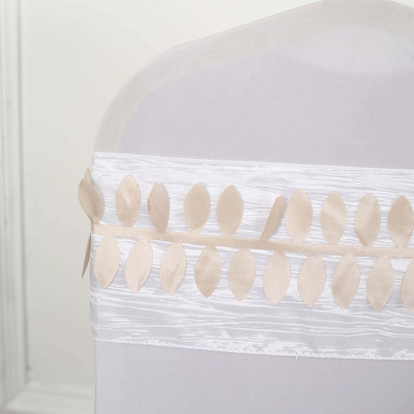 Taffeta Ribbon Sash with 4" Leaf Petal Design Beige 50ft - Sophisticated Artificial Fabric Garland