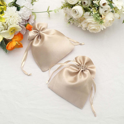 12 Pack 5"x7" Beige Satin Drawstring Wedding Party Favor Gift Bags
