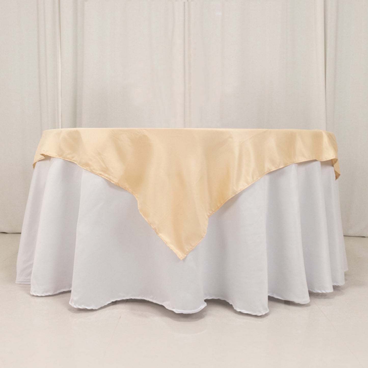 Lamour Satin 54"x54" Table Overlay Square Tablecloth Beige - Durable & Silk-Like Table Cover