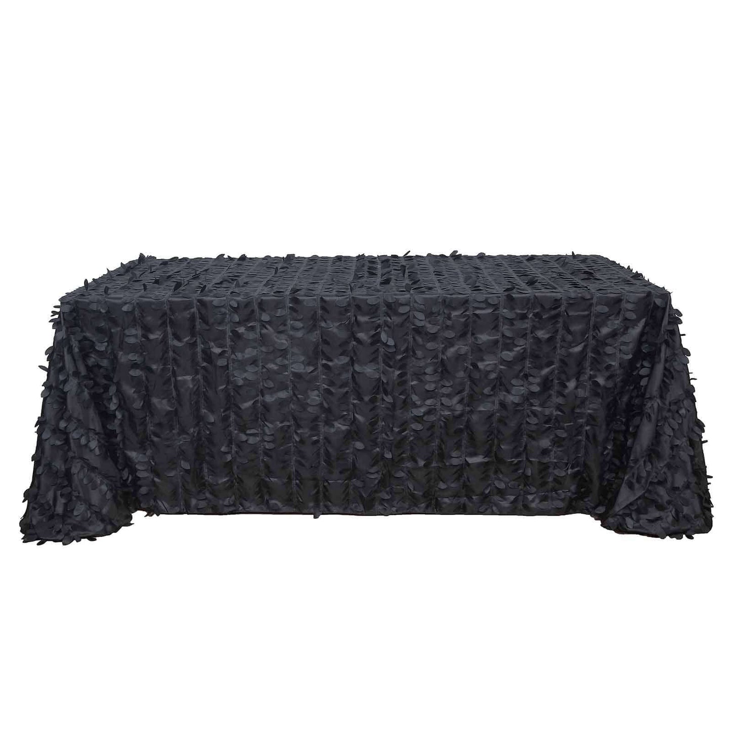 Taffeta 90"x132" Rectangle Tablecloth Black | 3D Leaf Petal Design Seamless Table Cover