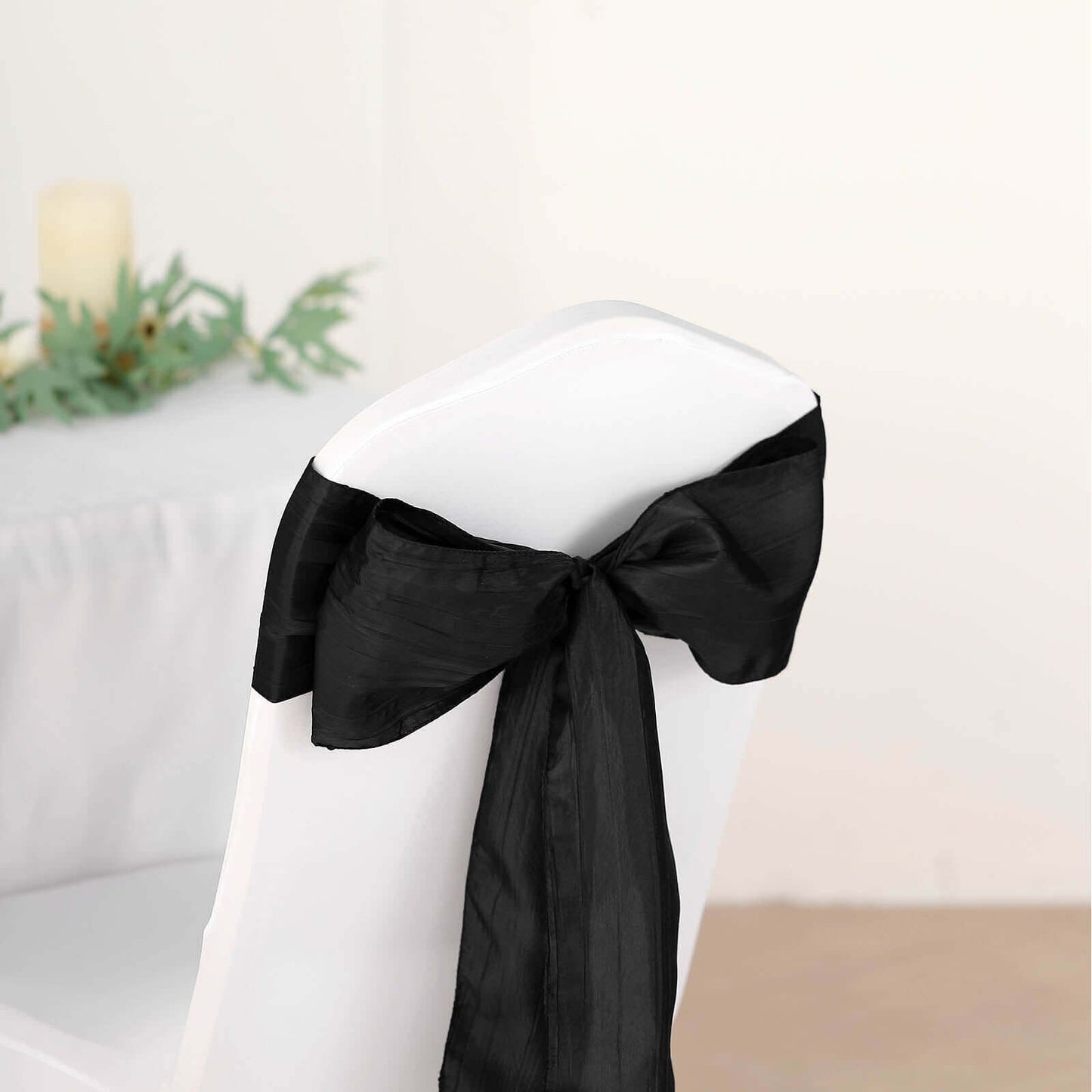 5 Pack Taffeta 6"x106" Chair Sashes Black Accordion Crinkle Texture - Stylish Decor for Weddings & Gatherings