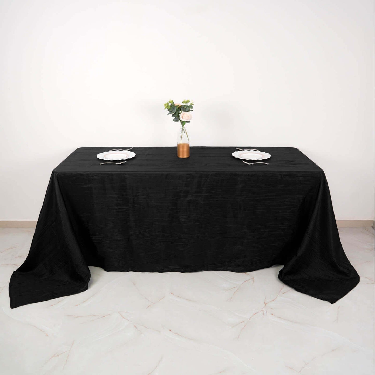 Taffeta 90"x132" Rectangle Tablecloth Black - Seamless Accordion Crinkle Design for Sophisticated Gatherings