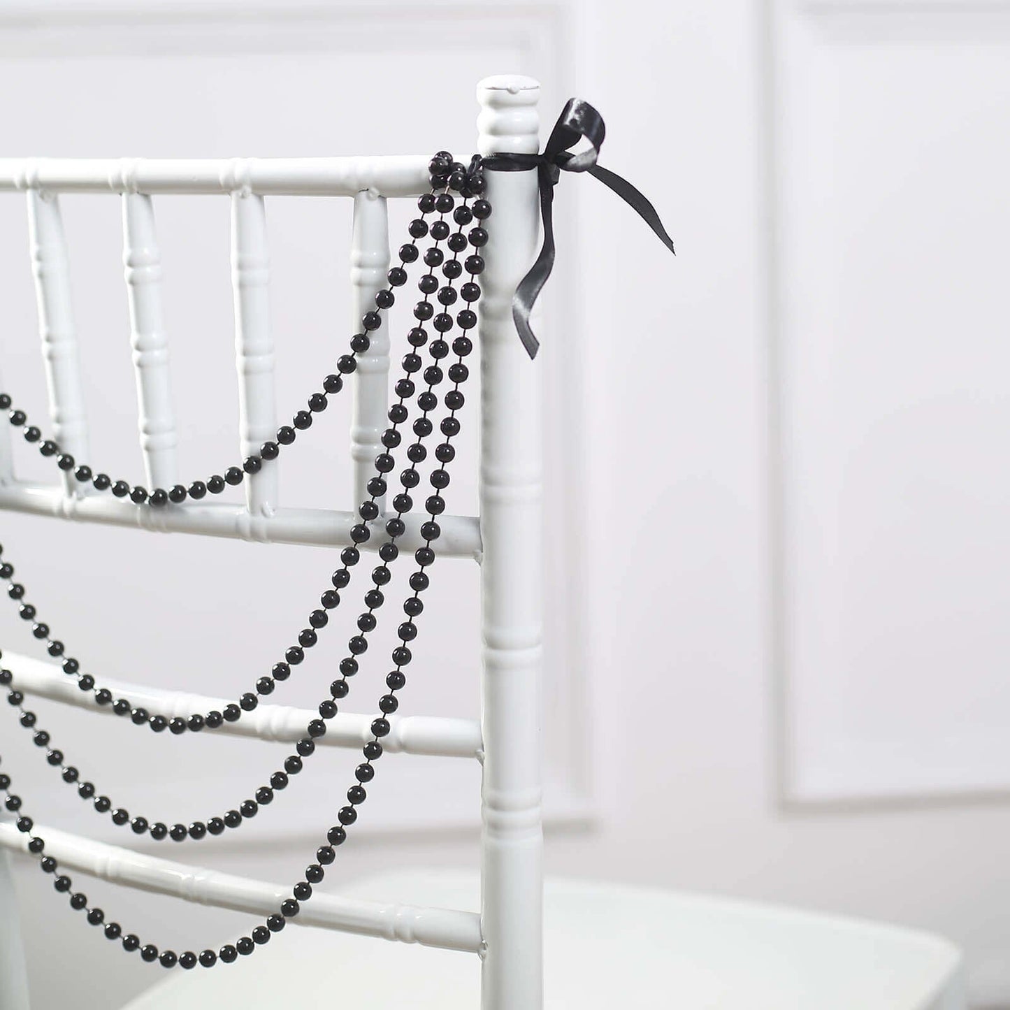 Faux Pearl Beaded 16" Chair Back Garland Sash Black Gatsby-Inspired Style - Pre-Tied Chic Wedding Decor for Chiavari Chairs