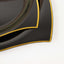 10-Pack Plastic 8" Square Dessert Plates in Black with Gold Wavy Rim Modern - Disposable Salad Appetizer Party Plates
