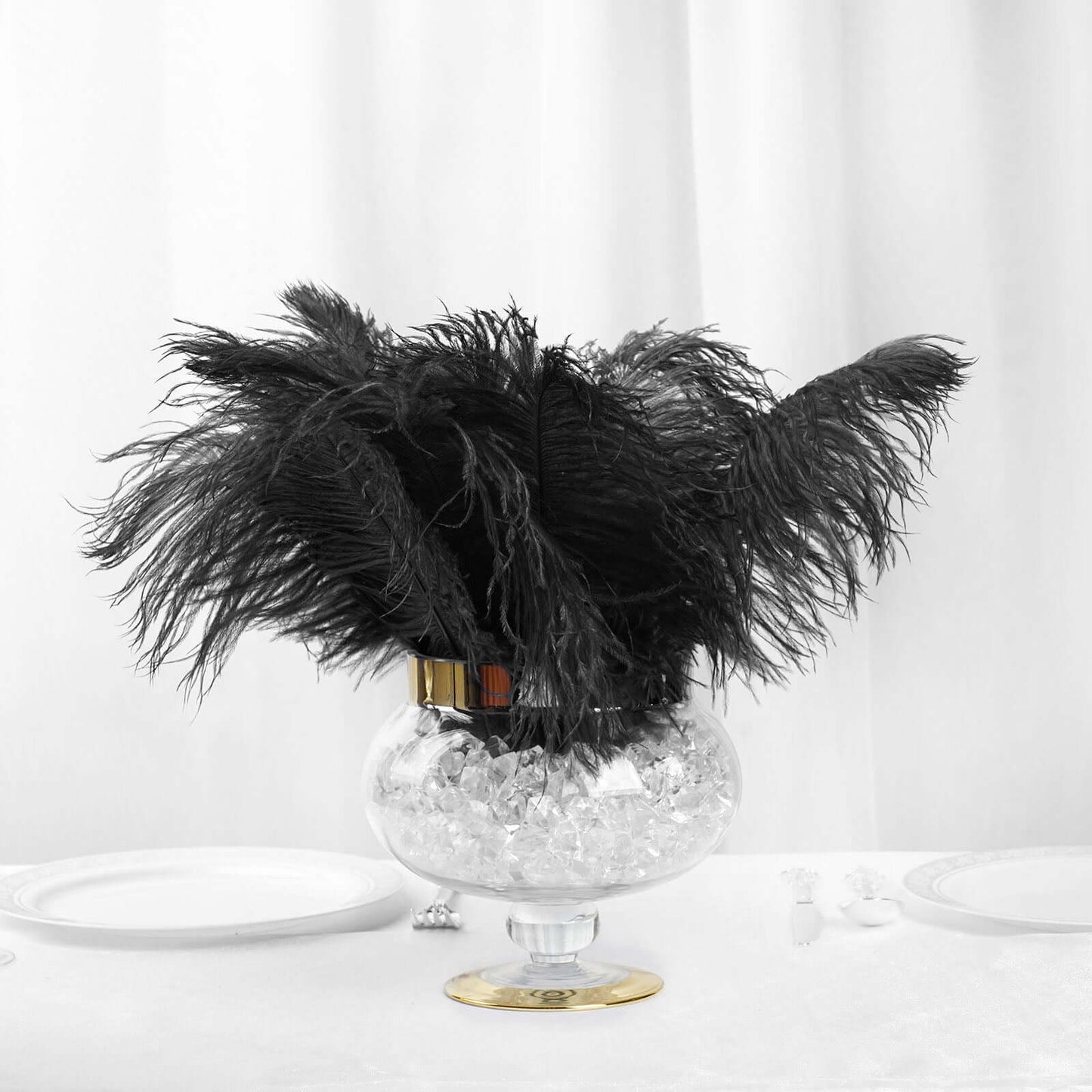 12 Pack 13"-15" Black Natural Plume Real Ostrich Feathers, DIY Centerpiece Fillers